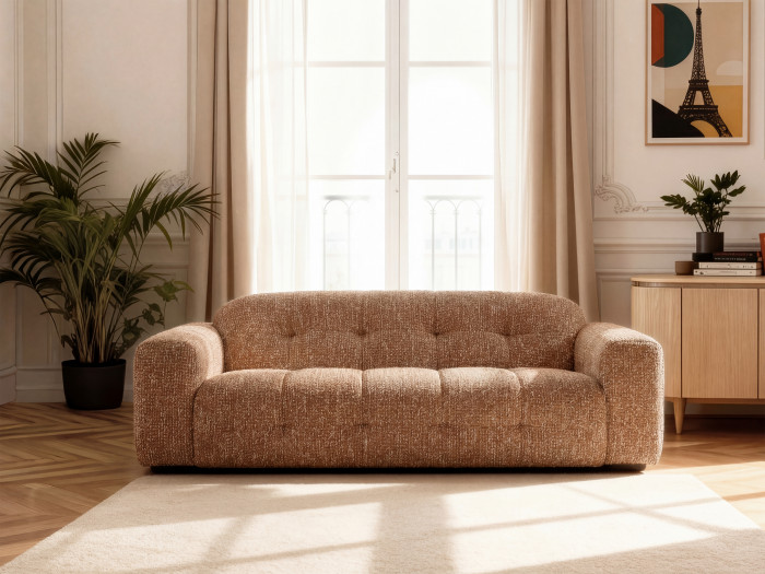 Canapé droit fixe 3 places LAURA tissu chiné