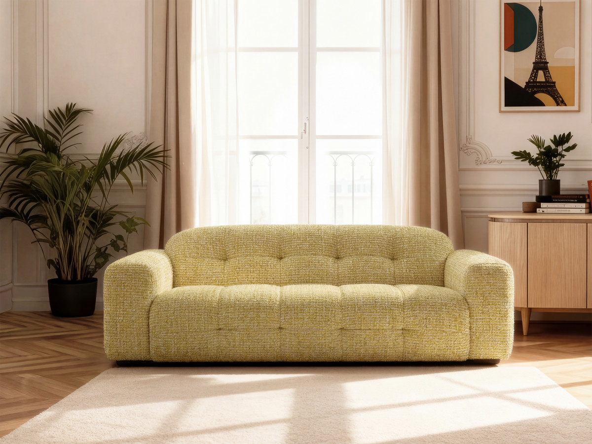 Canapé droit 3 places LAURA chiné jaune