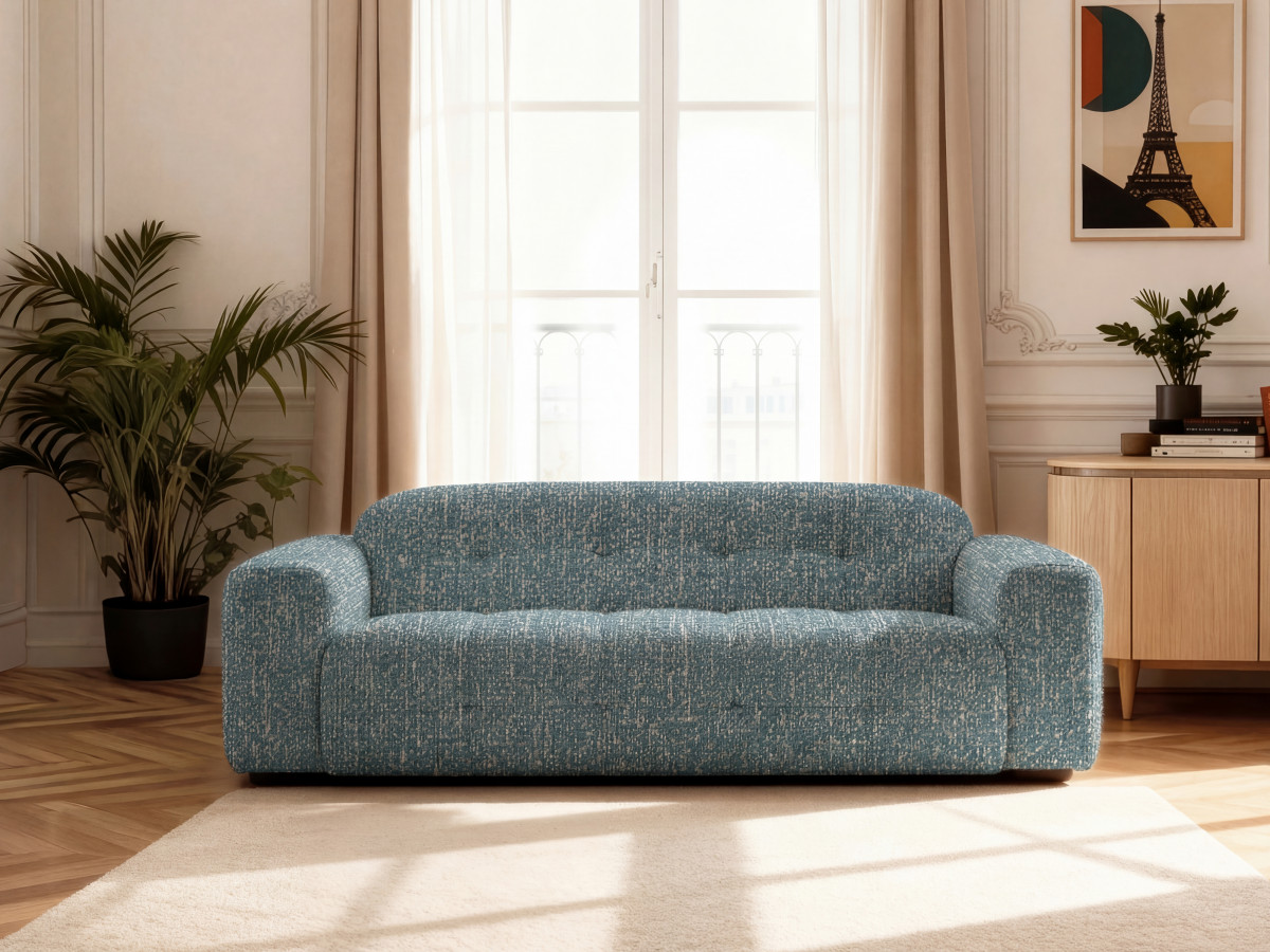 Canapé droit fixe 3 places LAURA tissu chiné