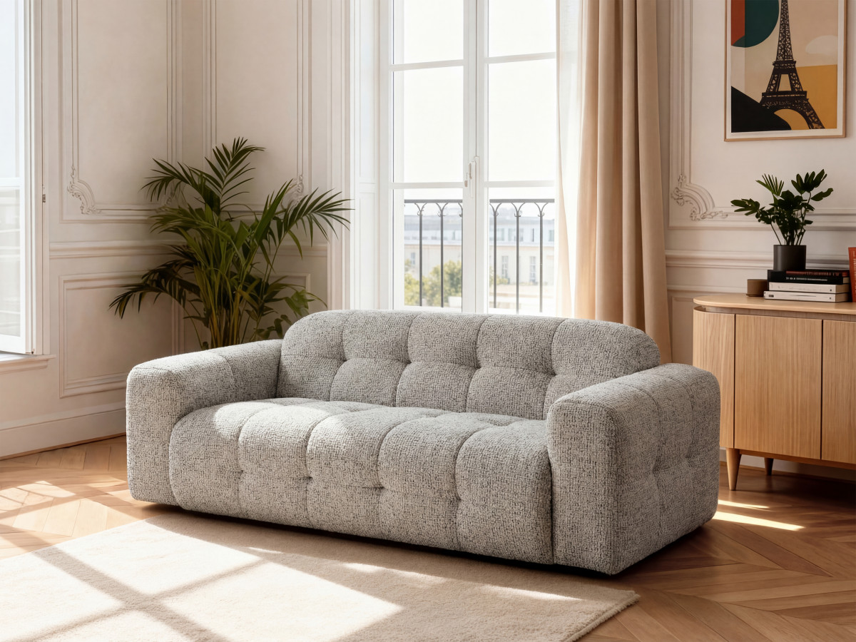 Canapé droit 3 places LAURA chiné taupe — vue 4