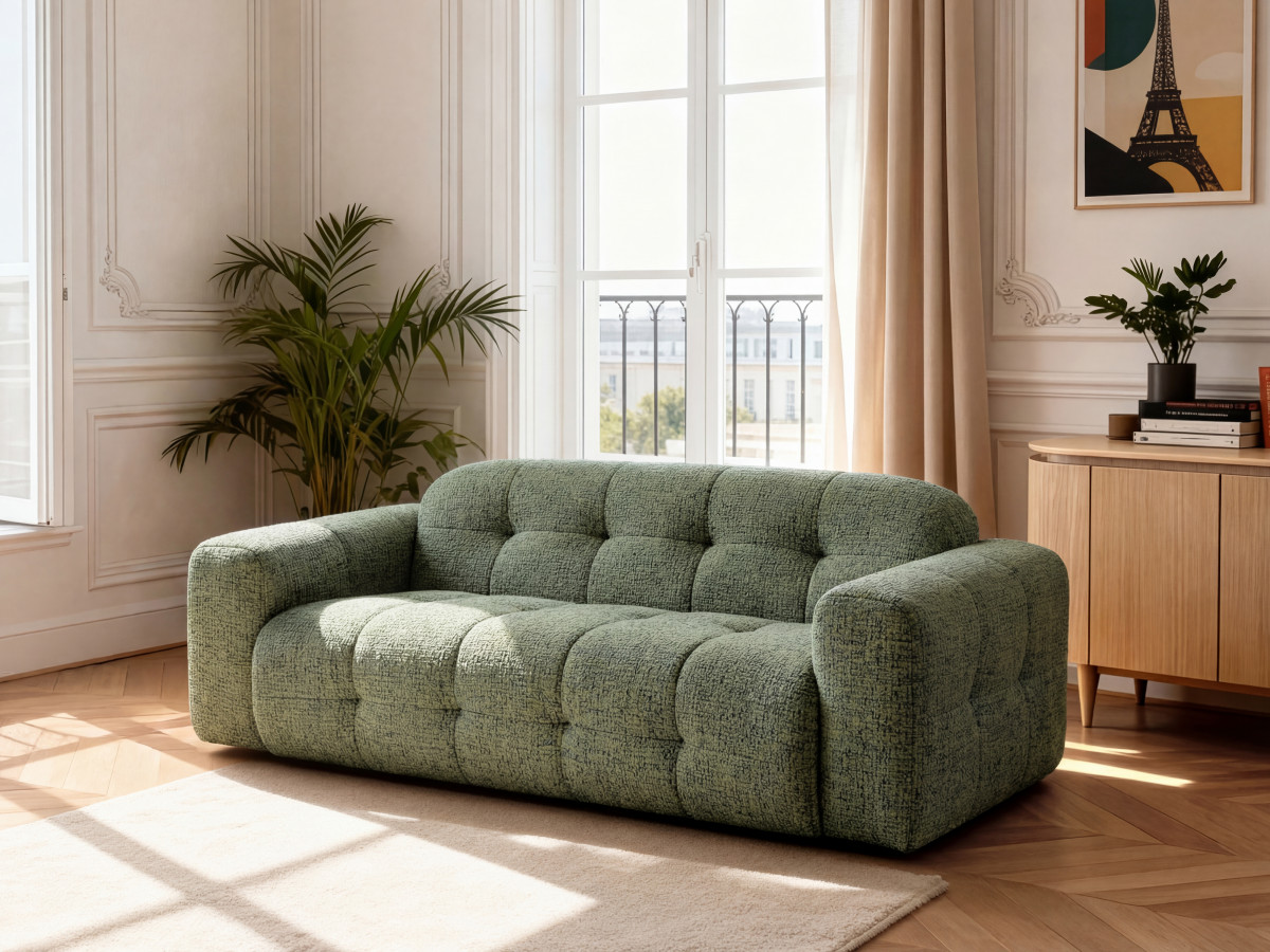 Canapé droit 3 places LAURA chiné vert clair — vue 4