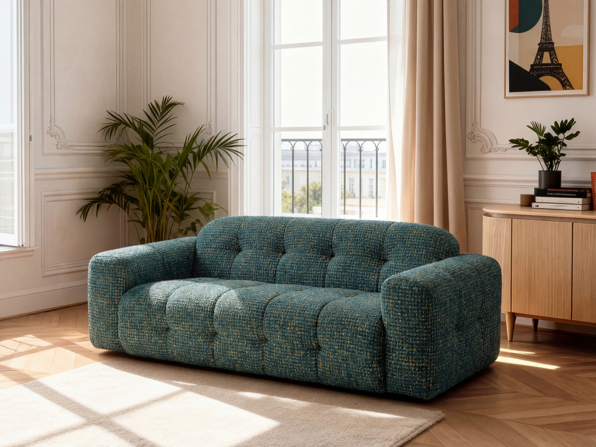 Canapé droit fixe 3 places LAURA tissu chiné