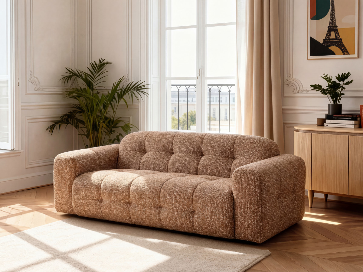 Canapé droit fixe 3 places LAURA tissu chiné