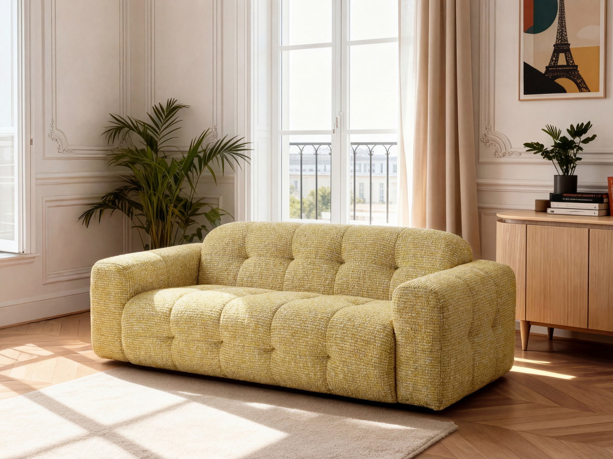 Canapé droit fixe 3 places LAURA tissu chiné