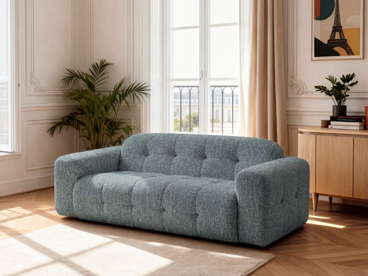 Canapé droit fixe 3 places LAURA tissu chiné