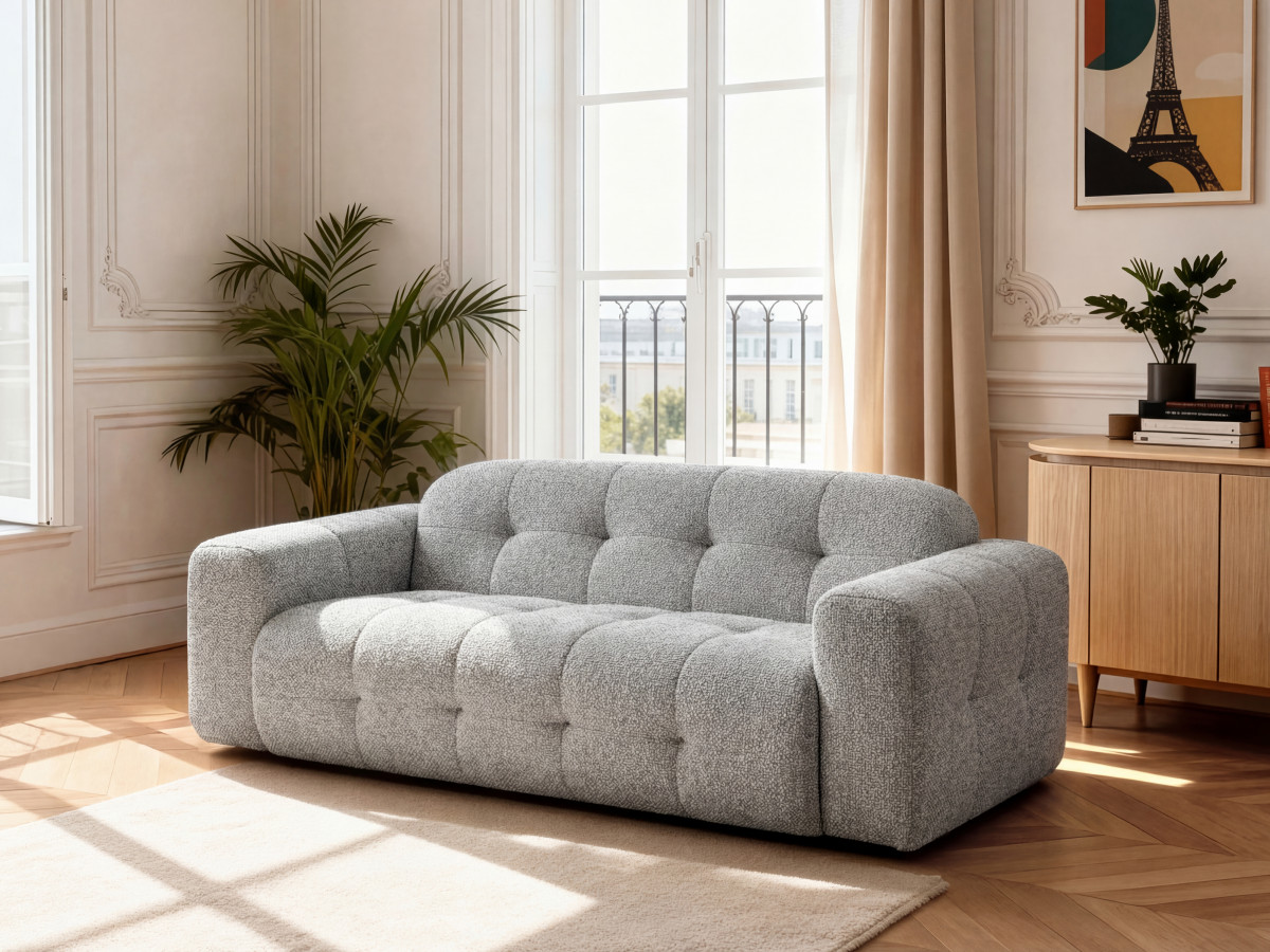 Canapé droit fixe 3 places LAURA tissu chiné