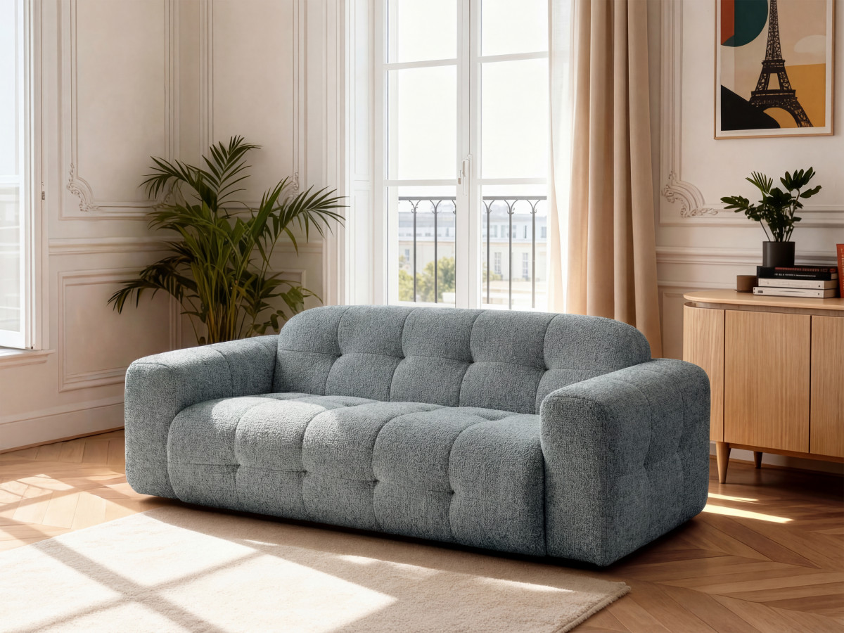 Canapé droit fixe 3 places LAURA tissu chiné