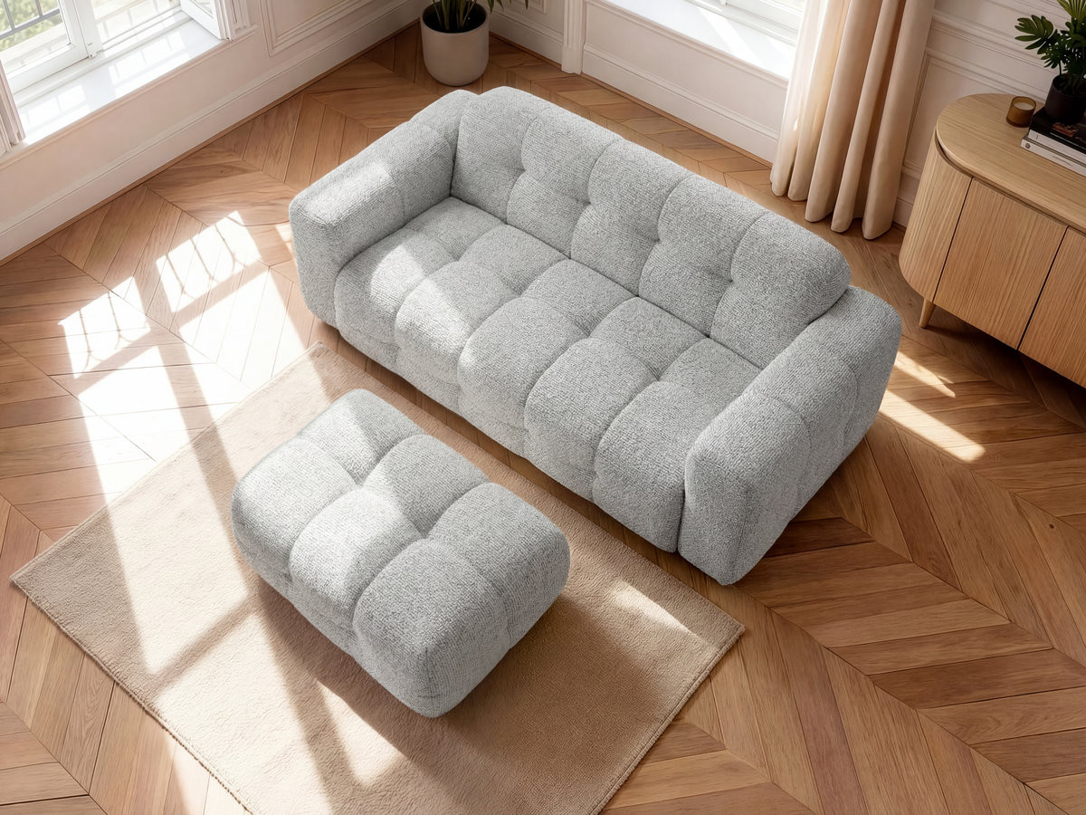 Canapé droit 3 places LAURA chiné avec petit pouf gris clair — vue 4