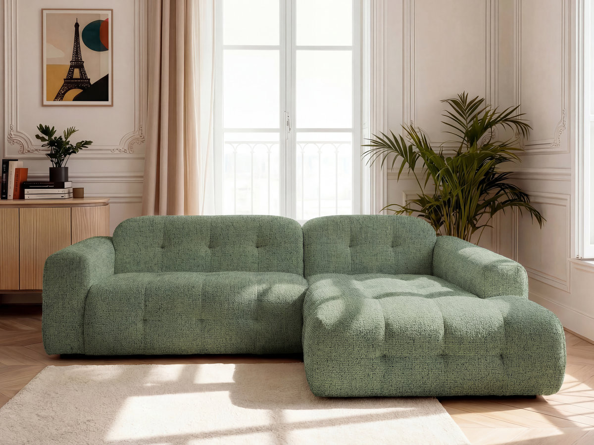 Canapé d'angle LAURA chiné vert clair