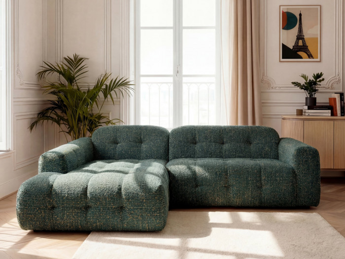 Canapé d'angle fixe LAURA tissu chiné