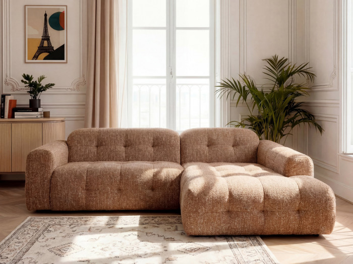 Canapé d'angle fixe LAURA tissu chiné