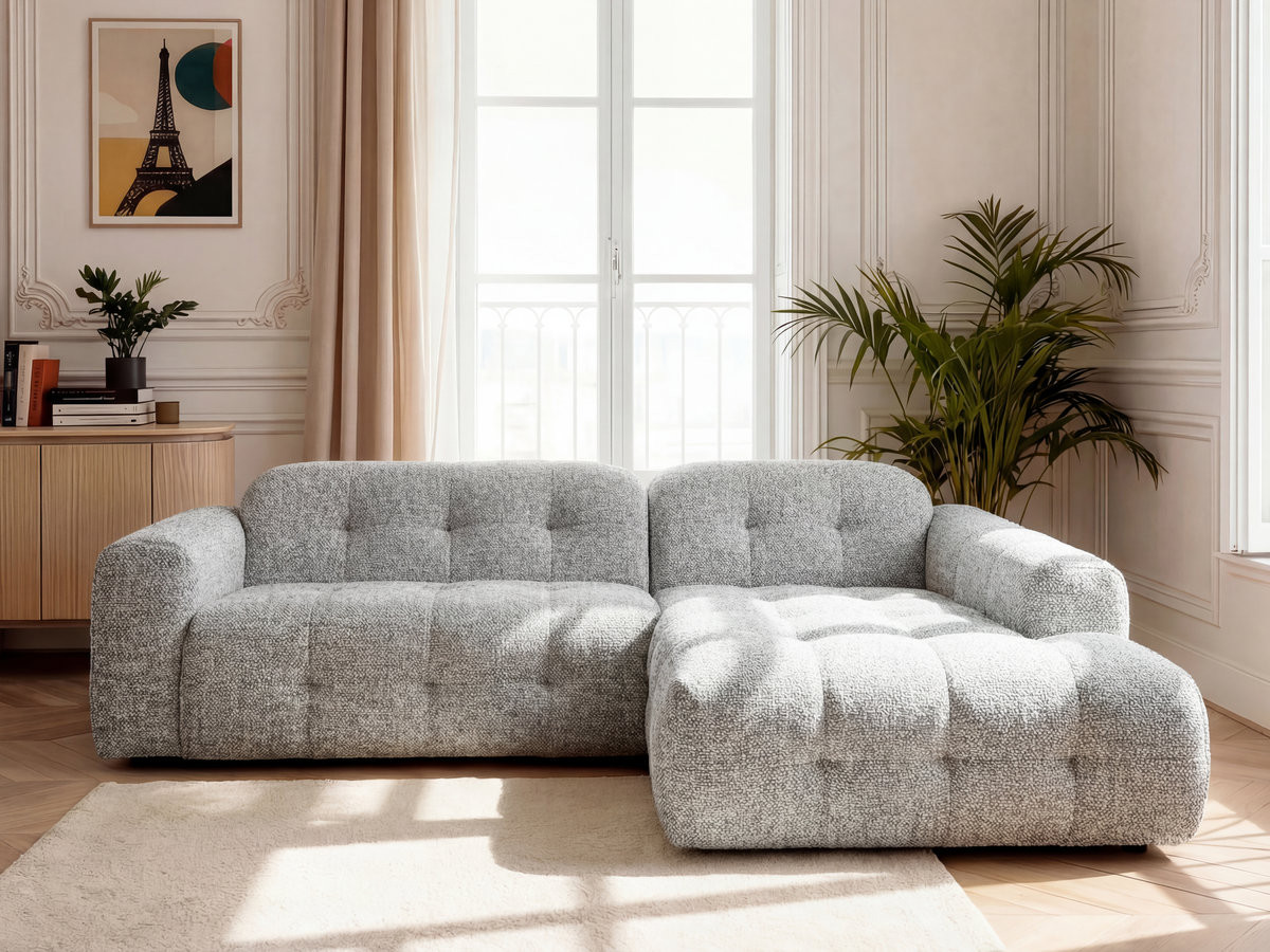 Canapé d'angle LAURA chiné gris clair