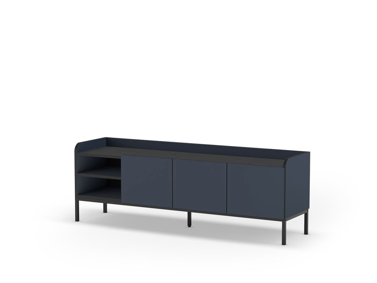 Meuble TV 2 portes 2 niches 160 cm AURIANE pieds métal noir