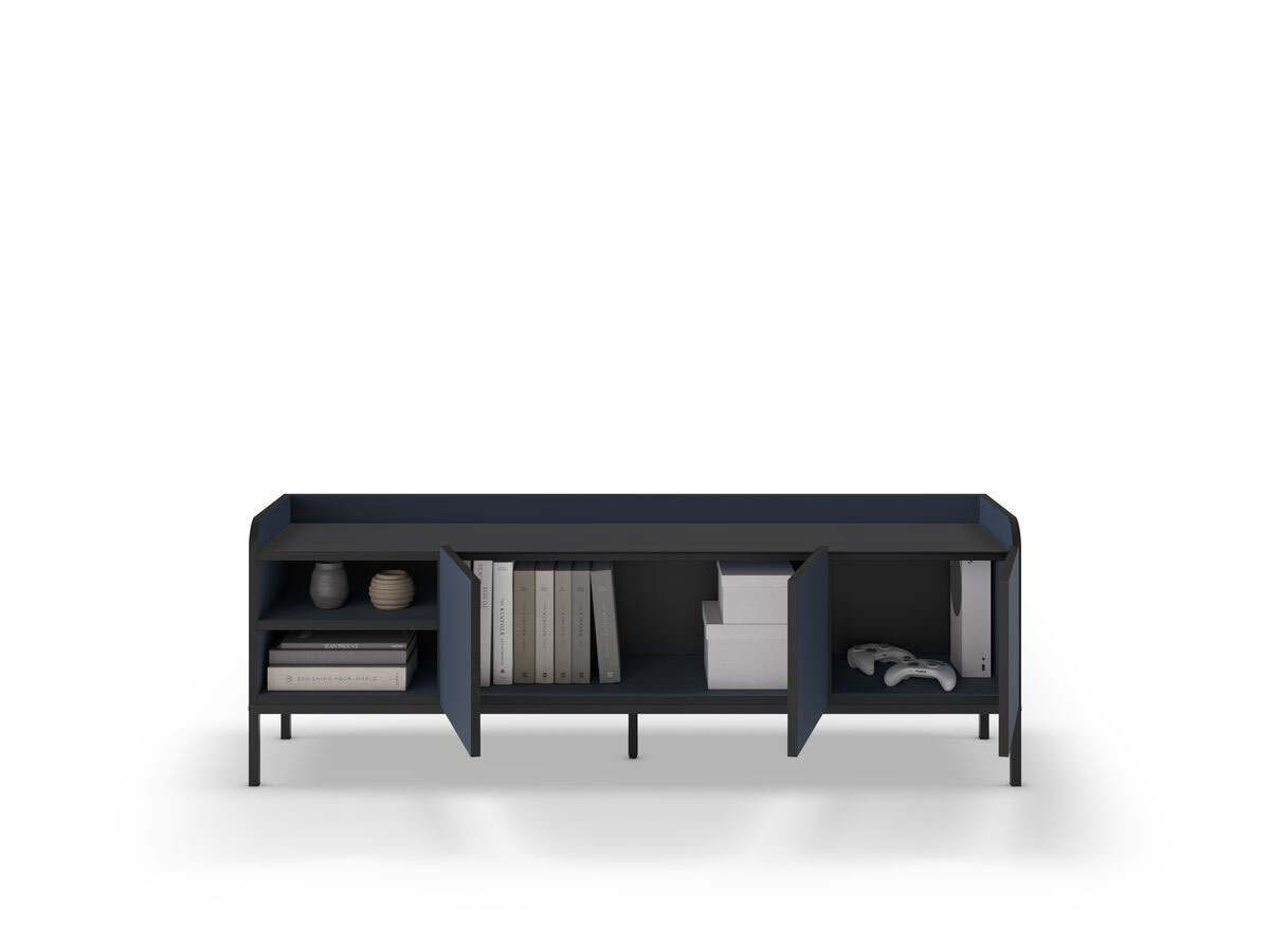 Meuble TV 2 portes 2 niches 160 cm AURIANE pieds métal noir