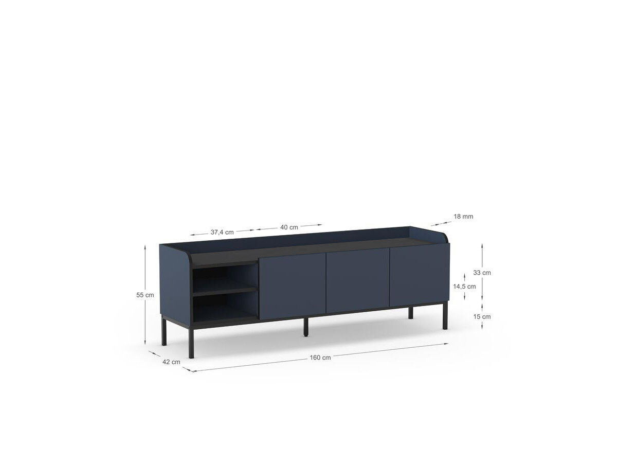 Meuble TV 2 portes 2 niches 160 cm AURIANE pieds métal noir