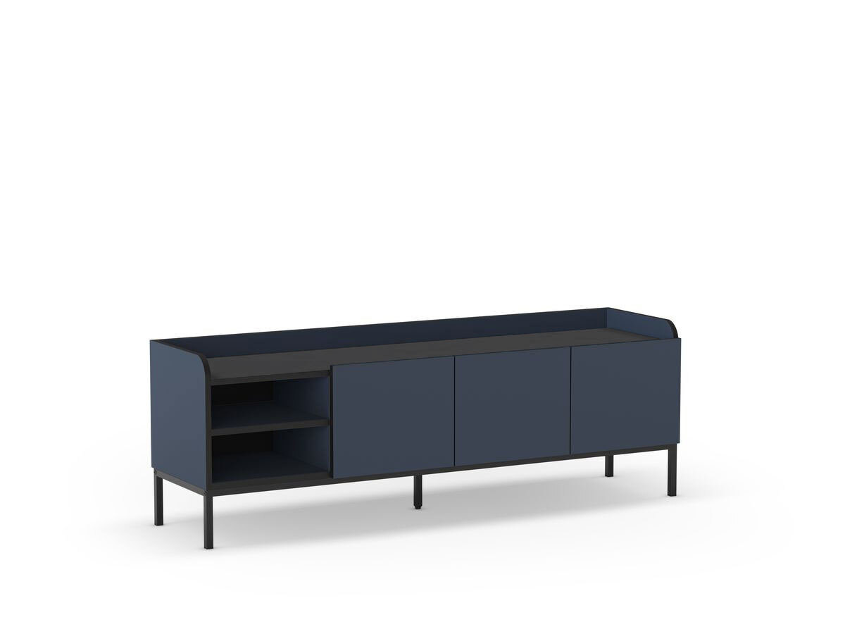Meuble TV 2 portes 2 niches 160 cm AURIANE pieds métal noir