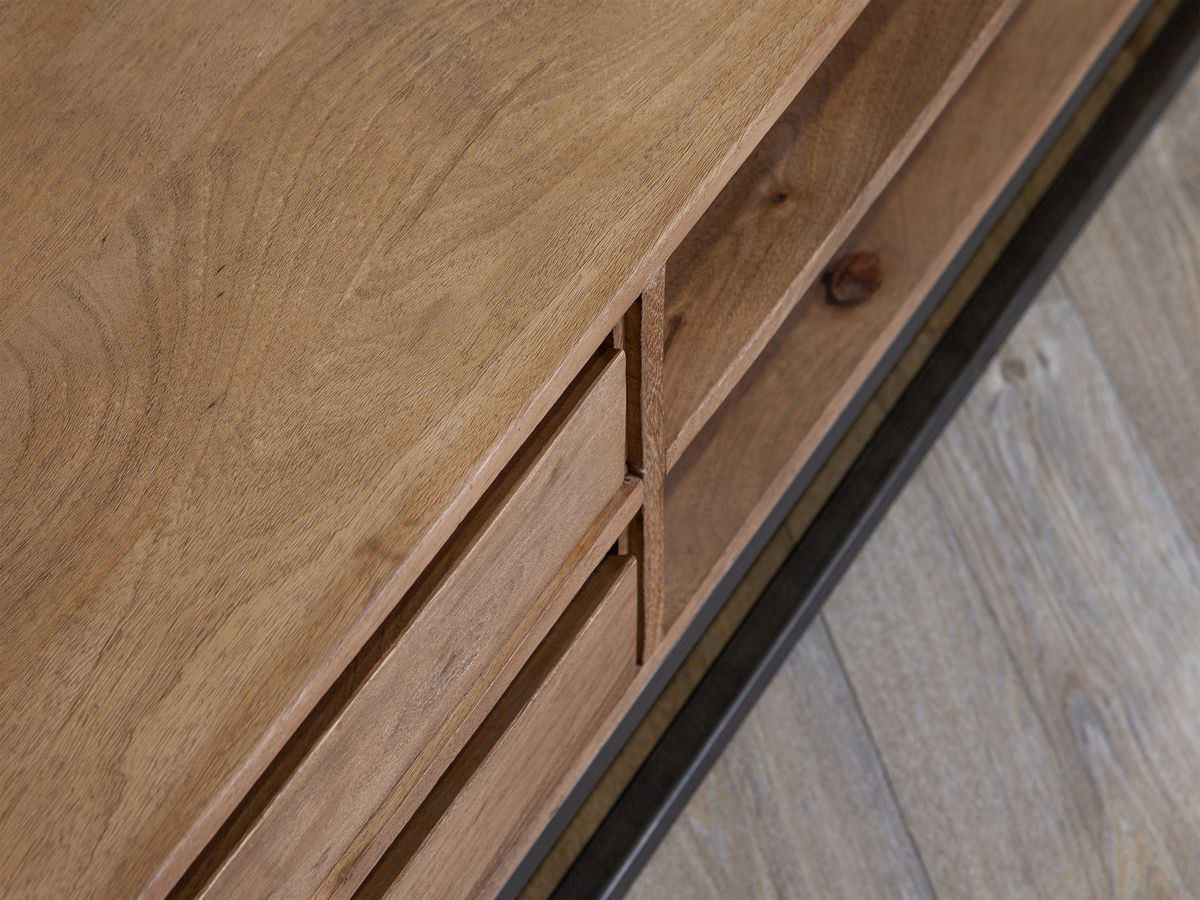 Ensemble BERGERAC avec meuble TV 200 cm + table basse en bois massif de manguier