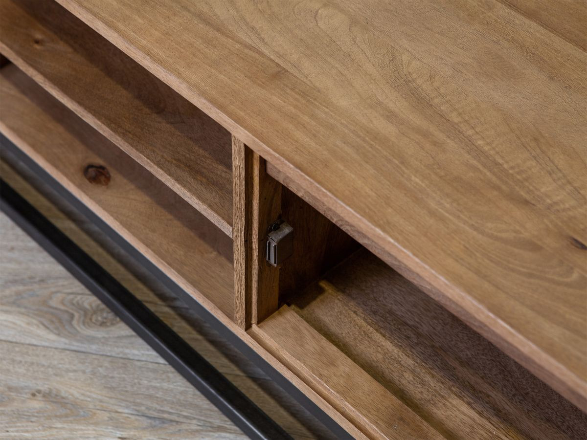 Ensemble BERGERAC avec meuble TV 200 cm + table basse en bois massif de manguier