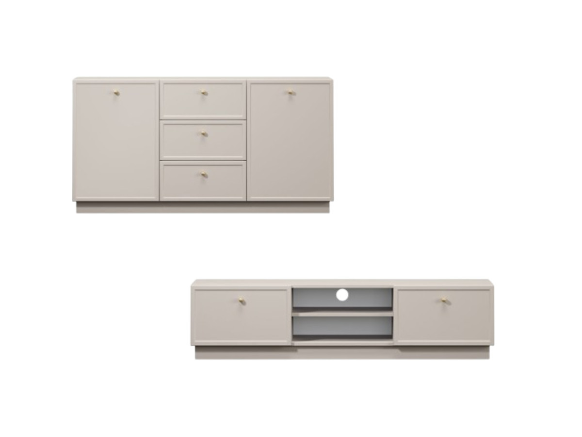 Ensemble LORINA avec buffet 150 cm + meuble TV 150 cm poignées or