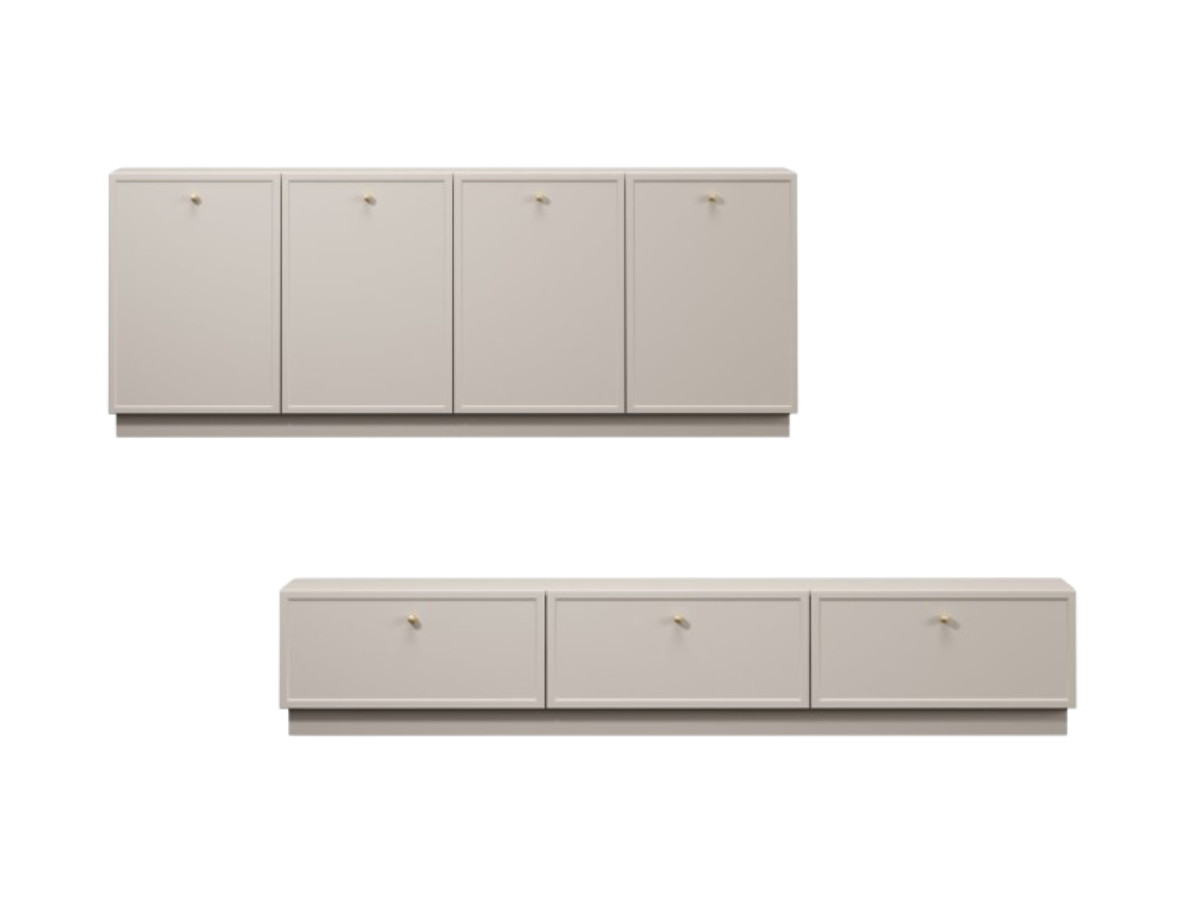 Ensemble LORINA avec buffet 200 cm + meuble TV 200 cm poignées or