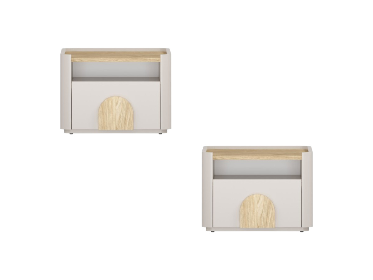 set van 2 enyra nachtkastjes met 1 lade gekleurd beige