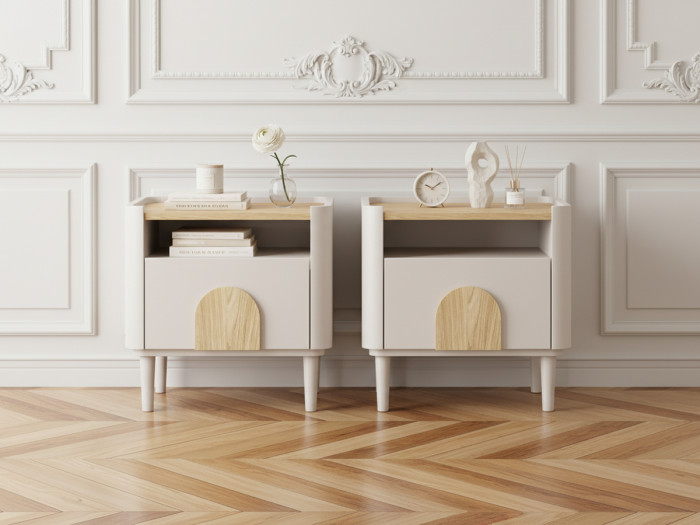 Lot de 2 tables de chevet 1 tiroir ENYRA pieds bois massif