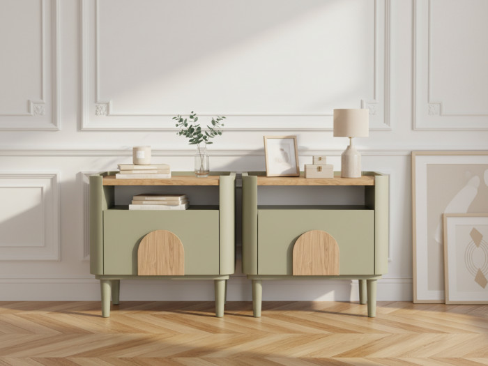 Lot de 2 tables de chevet 1 tiroir ENYRA pieds bois massif