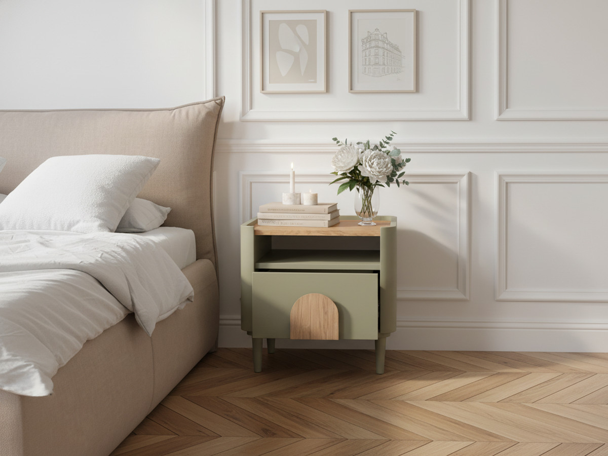 Lot de 2 tables de chevet 1 tiroir ENYRA pieds bois massif vert — vue 5