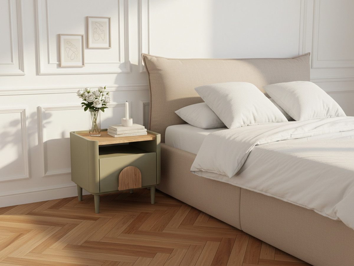 Lot de 2 tables de chevet 1 tiroir ENYRA pieds bois massif vert — vue 6