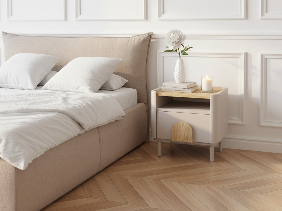 Lot de 2 tables de chevet 1 tiroir ENYRA pieds bois massif beige — vue 5