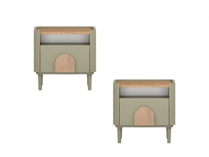 Lot de 2 tables de chevet 1 tiroir ENYRA pieds bois massif