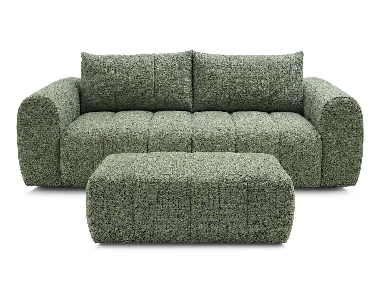 Canapé droit 3 places NESTY chiné avec pouf vert clair — vue 3