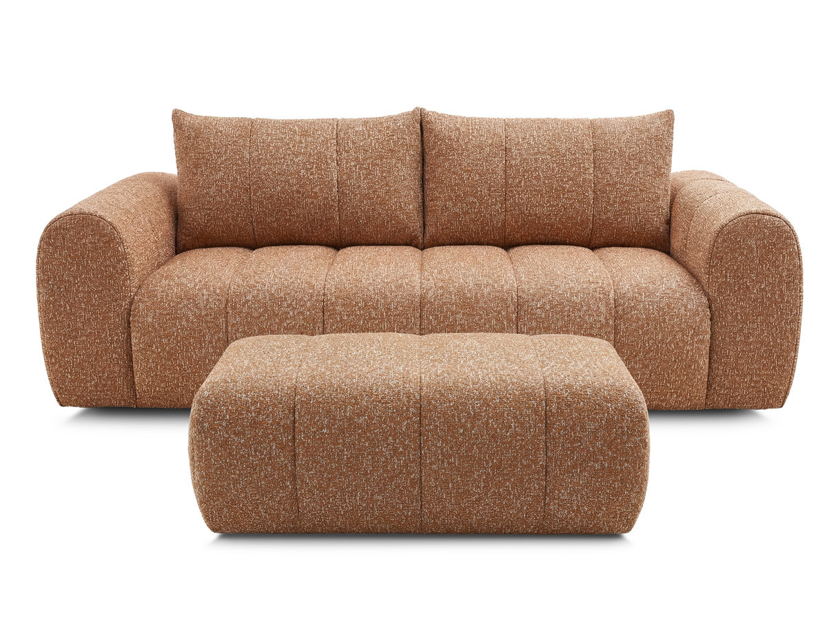 Canapé droit fixe 3 places NESTY tissu chiné avec pouf