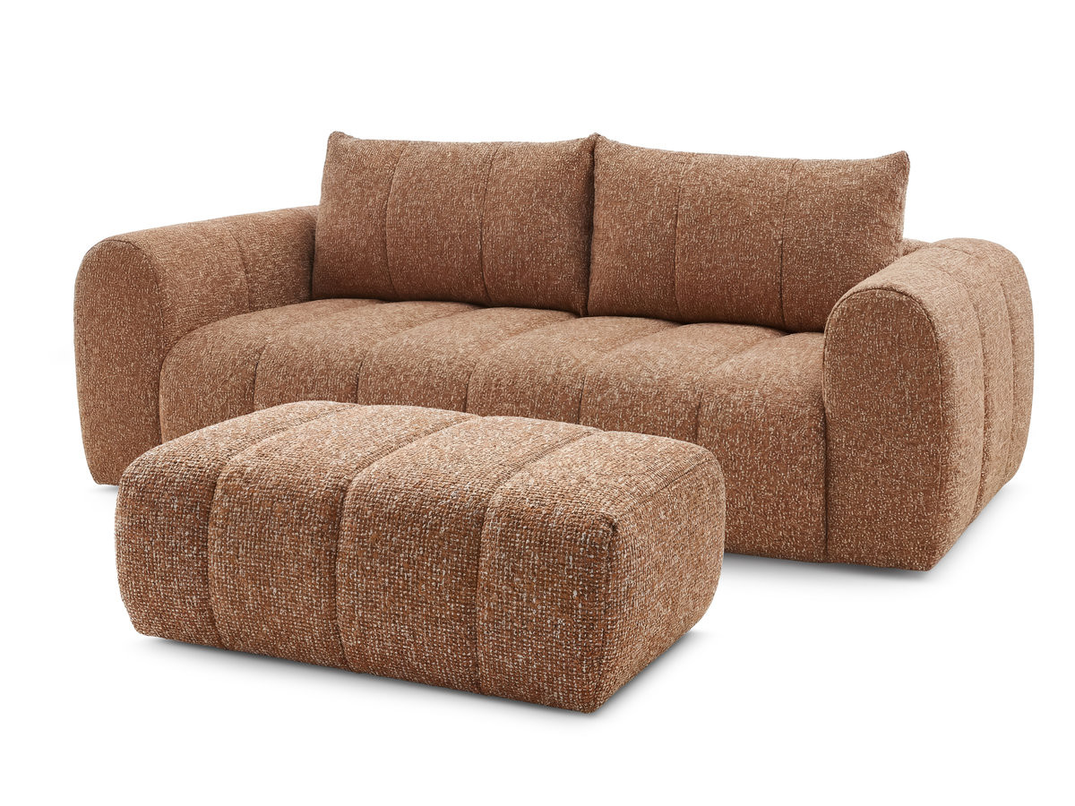 Canapé droit fixe 3 places NESTY tissu chiné avec pouf