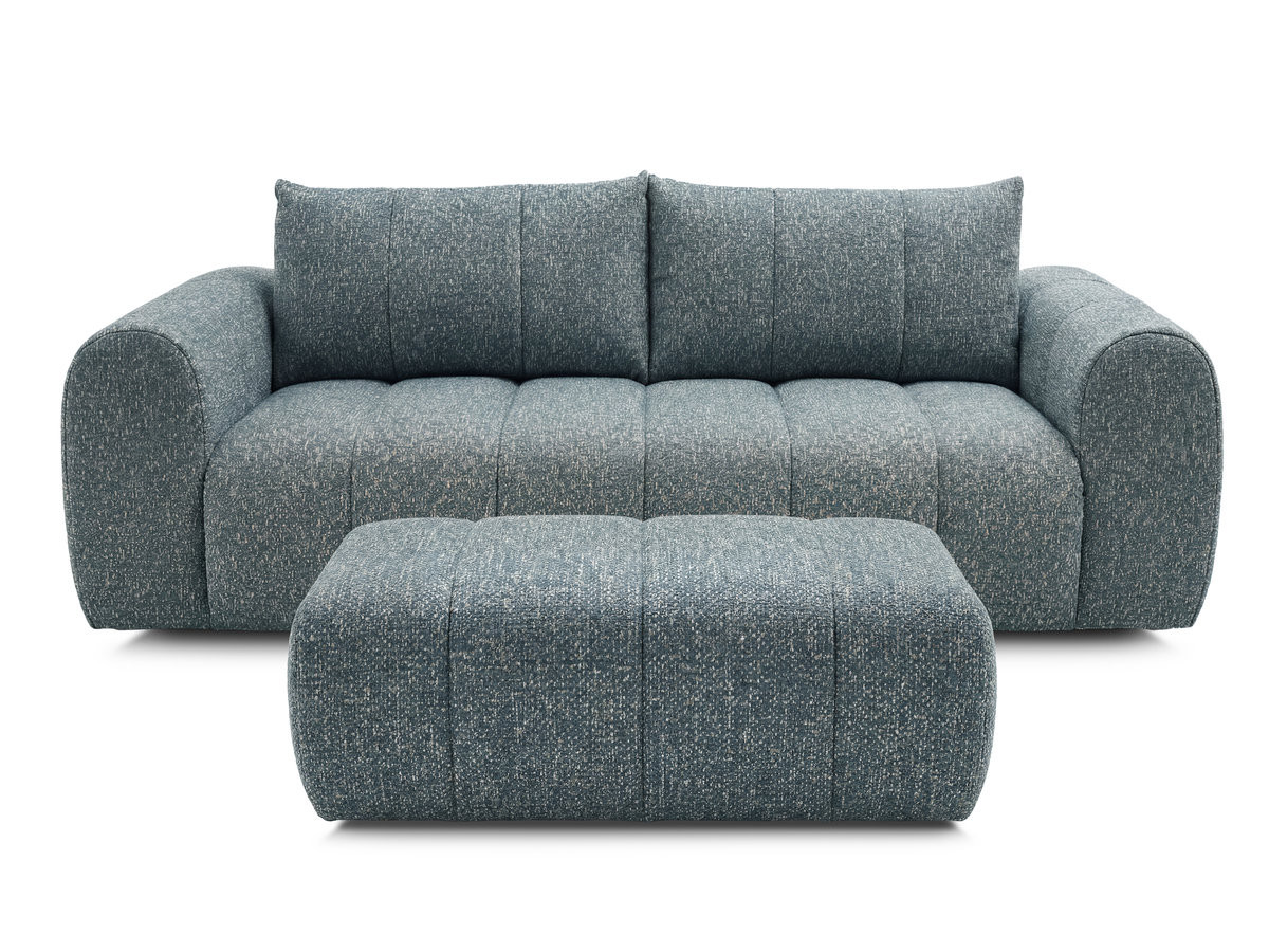 Canapé droit 3 places NESTY chiné avec pouf bleu — vue 3