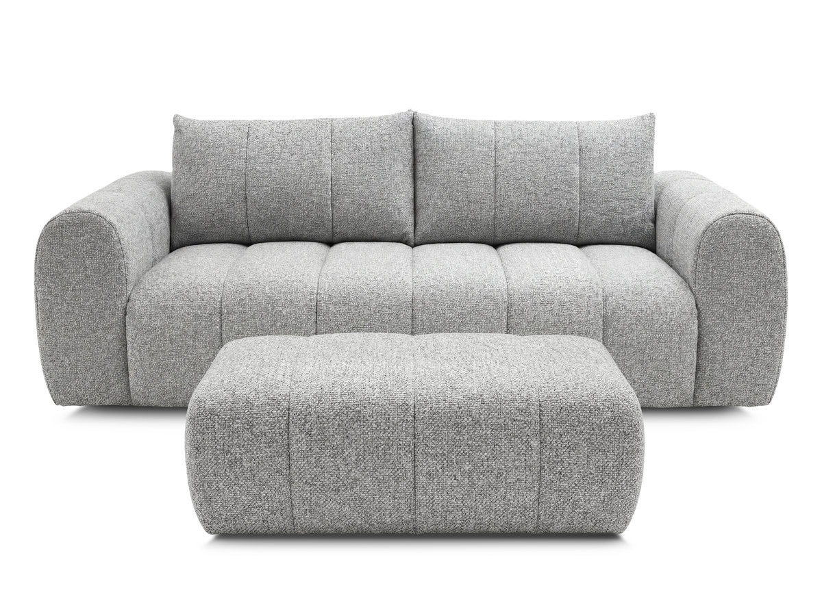 Canapé droit fixe 3 places NESTY tissu chiné avec pouf