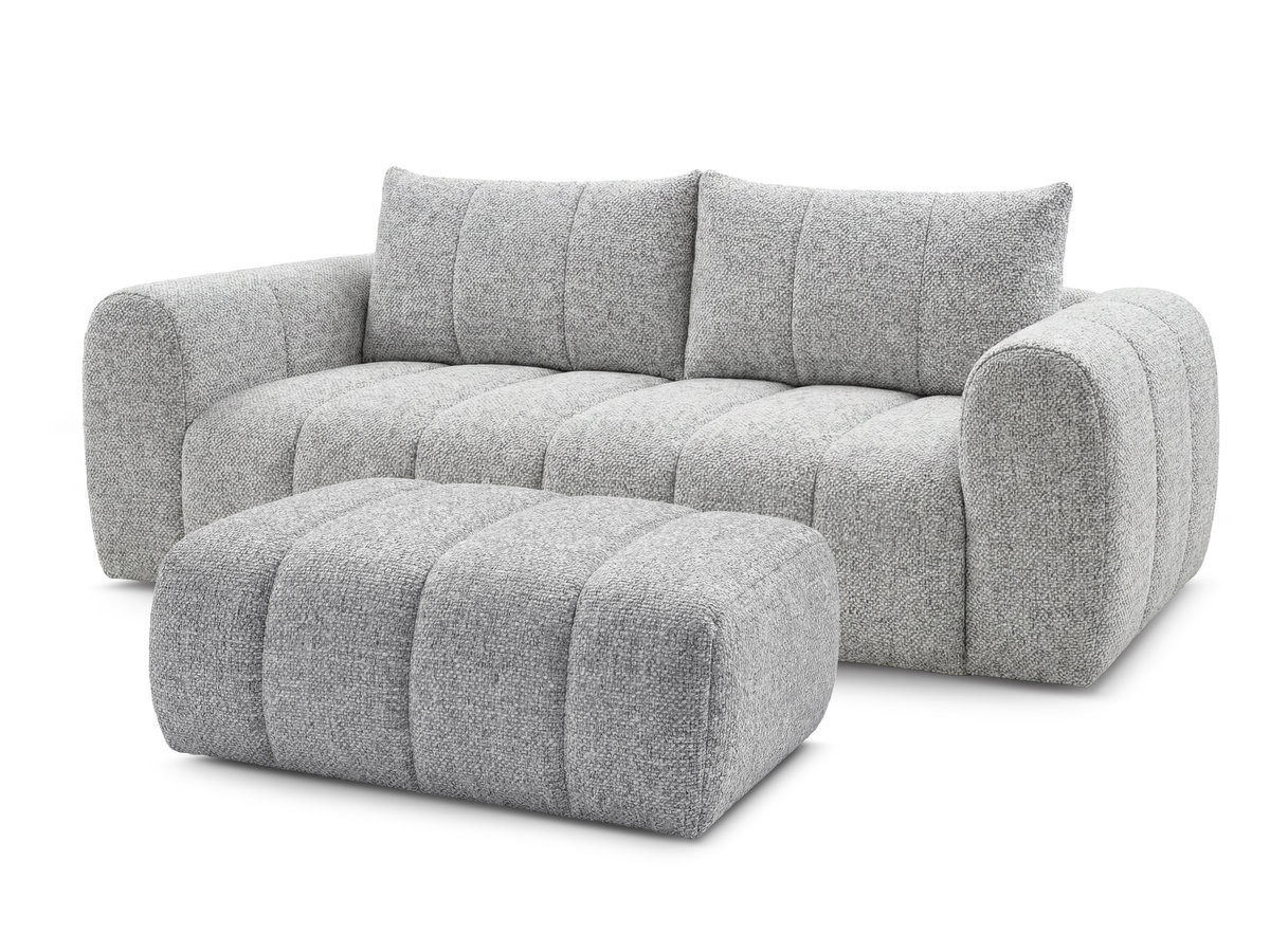 Canapé droit fixe 3 places NESTY tissu chiné avec pouf