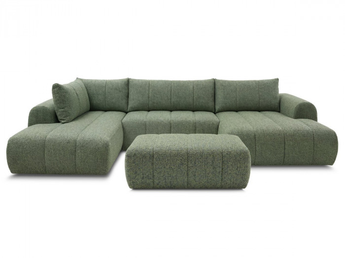 Canapé panoramique fixe NESTY tissu chiné avec pouf