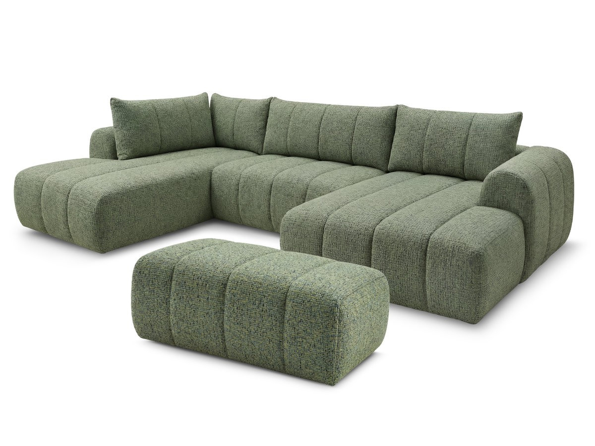 NESTY vaste panoramabank in gemêleerde stof met voetenbank