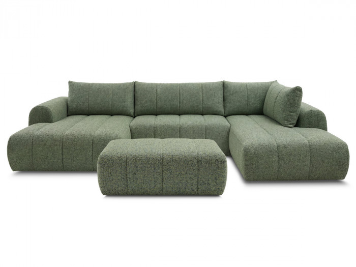 Canapé panoramique fixe NESTY tissu chiné avec pouf