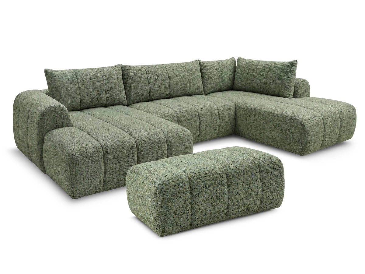 Canapé panoramique fixe NESTY tissu chiné avec pouf