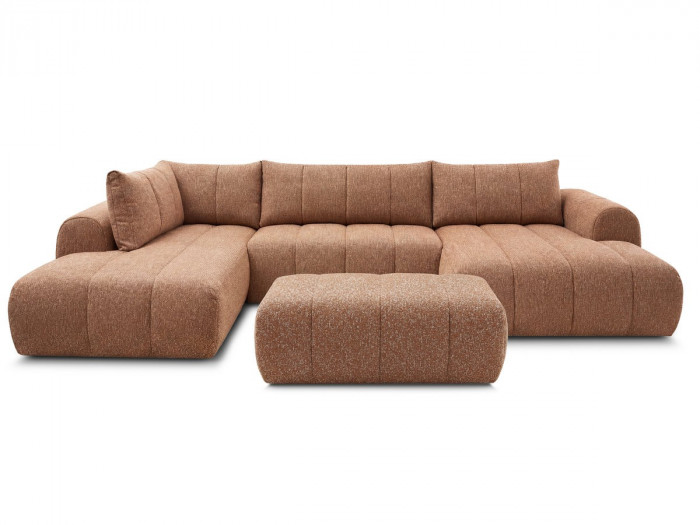 Canapé panoramique fixe NESTY tissu chiné avec pouf