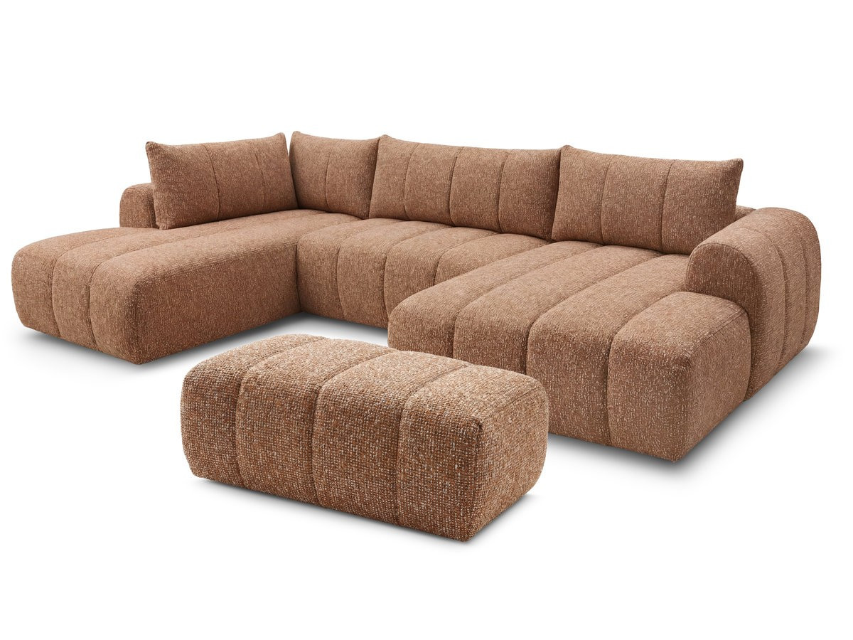 NESTY vaste panoramabank in gemêleerde stof met voetenbank