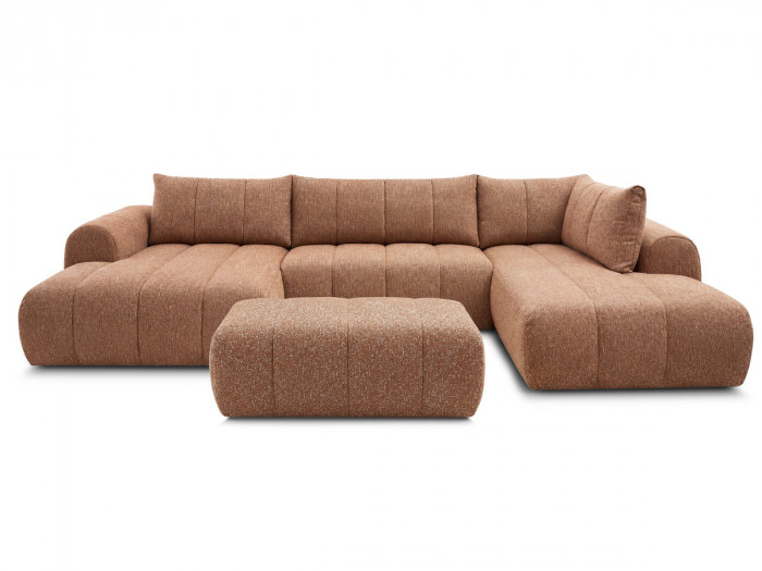 Canapé panoramique fixe NESTY tissu chiné avec pouf