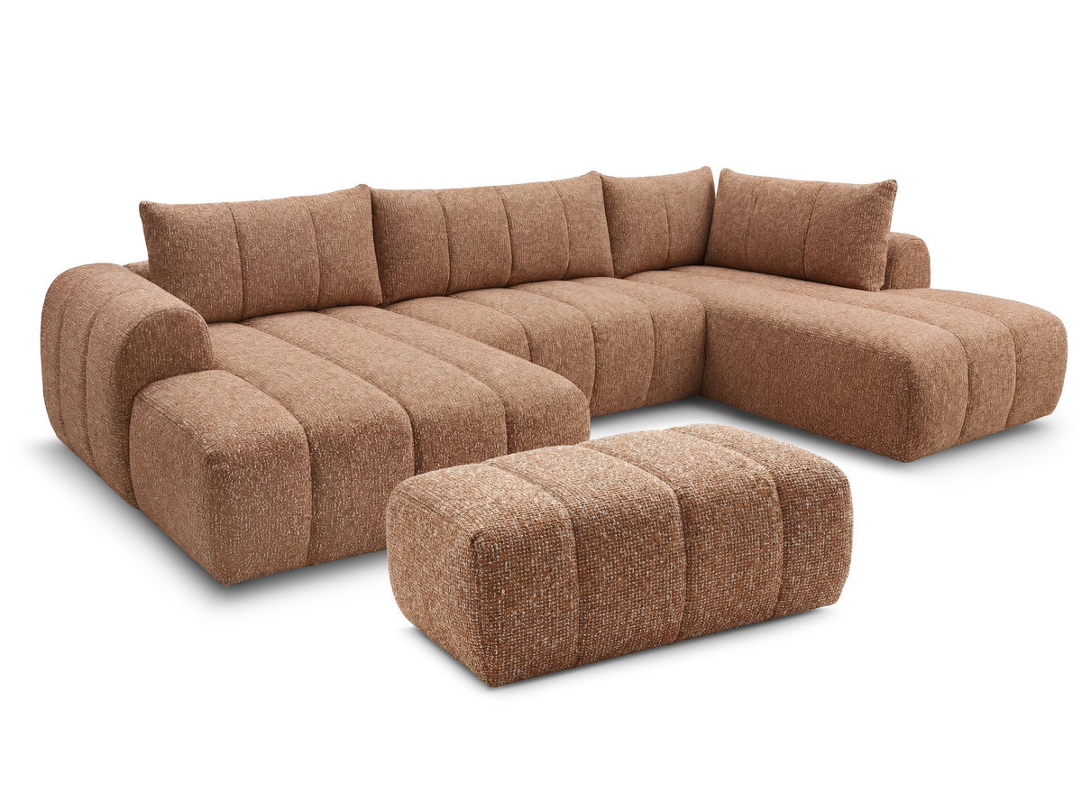 NESTY vaste panoramabank in gemêleerde stof met voetenbank