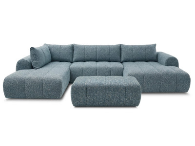 Canapé panoramique fixe NESTY tissu chiné avec pouf