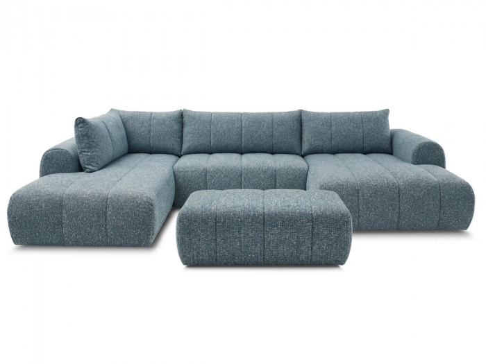 Canapé panoramique fixe NESTY tissu chiné avec pouf