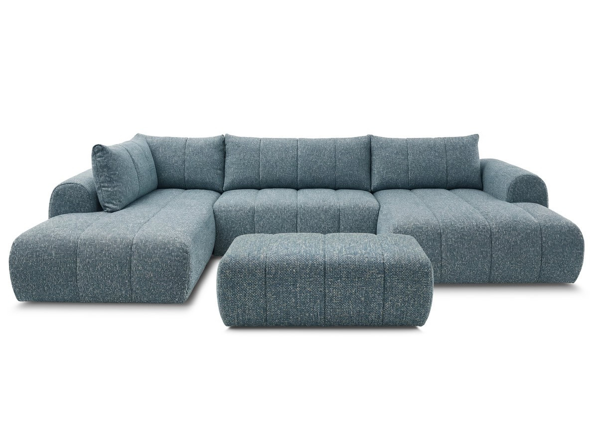 Canapé panoramique fixe NESTY tissu chiné avec pouf