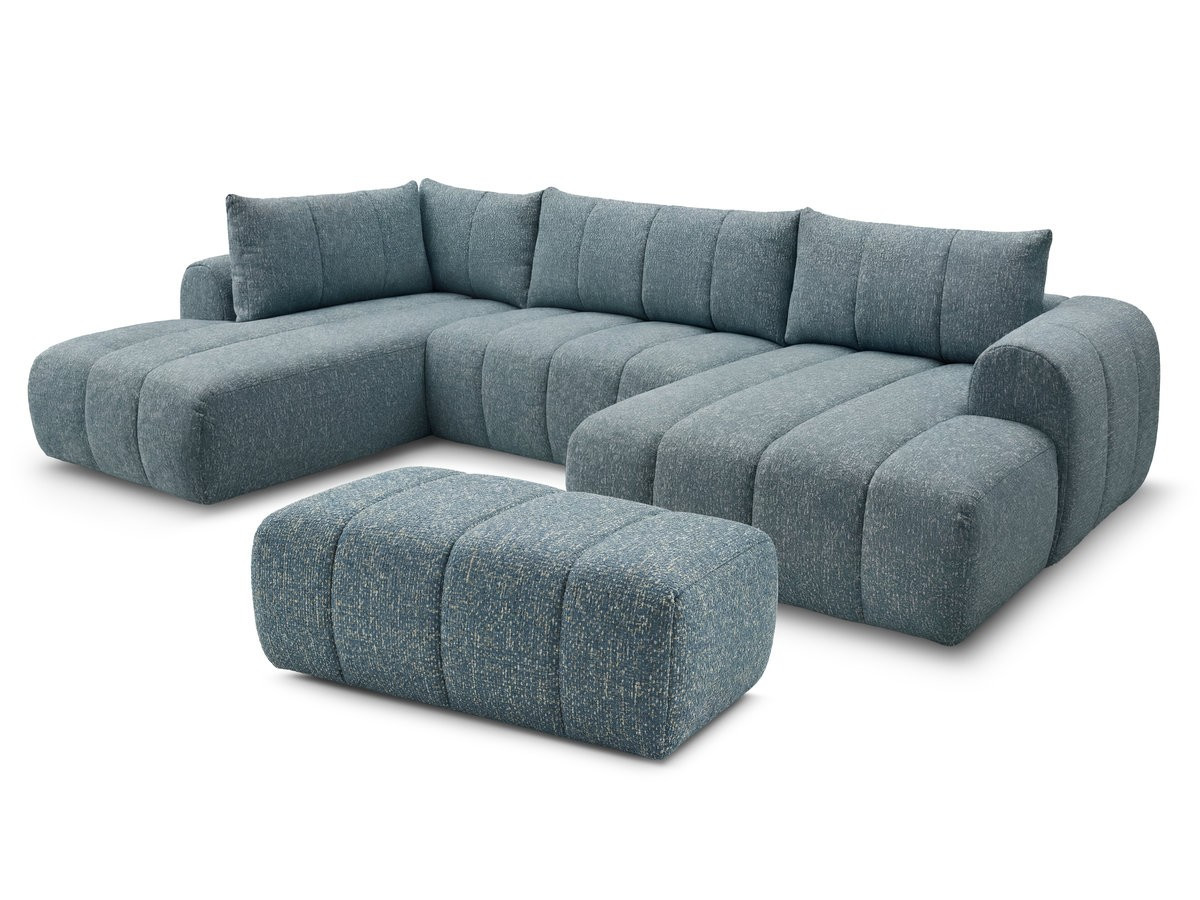 Canapé panoramique fixe NESTY tissu chiné avec pouf