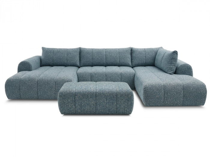Canapé panoramique fixe NESTY tissu chiné avec pouf
